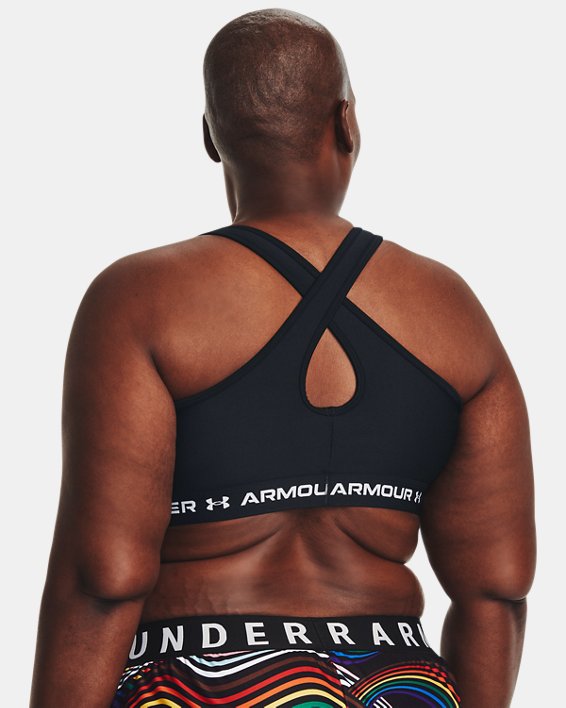 Women's Armour® Mid Crossback Pride Sports Bra, Black, pdpMainDesktop image number 1